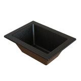 Rectangular, deep, speckled black sink with a wide flat rim and sloped sides, viewed at an angle from above. The cast aluminum design mimics stone and is perfect for kitchen or utility use, easily fitting food pans or assisting with cold holding needs.