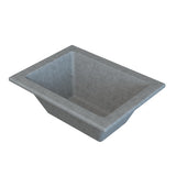 A rectangular, grey, concrete sink with sloped sides and a flat, wide rim resembles the sleek design of an Aurora Collection Food Pan. The smooth interior and angled perspective highlight its modern depth and texture.