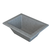 A rectangular, grey, concrete sink with sloped sides and a flat, wide rim resembles the sleek design of an Aurora Collection Food Pan. The smooth interior and angled perspective highlight its modern depth and texture.