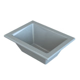 A rectangular, light gray Aurora Collection Food Pan with sloped sides and a flat rim, set against a plain white background. The bin appears empty and is shown angled slightly above to reveal its interior.