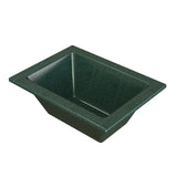 Rectangular, deep green granite sink with sloped sides and a wide rim, inspired by the Aurora Collection Food Pan. The surface has a subtle speckled texture and a smooth finish, shown at an angle on a white background.