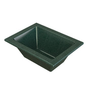 Rectangular, deep green granite sink with sloped sides and a wide rim, inspired by the Aurora Collection Food Pan. The surface has a subtle speckled texture and a smooth finish, shown at an angle on a white background.