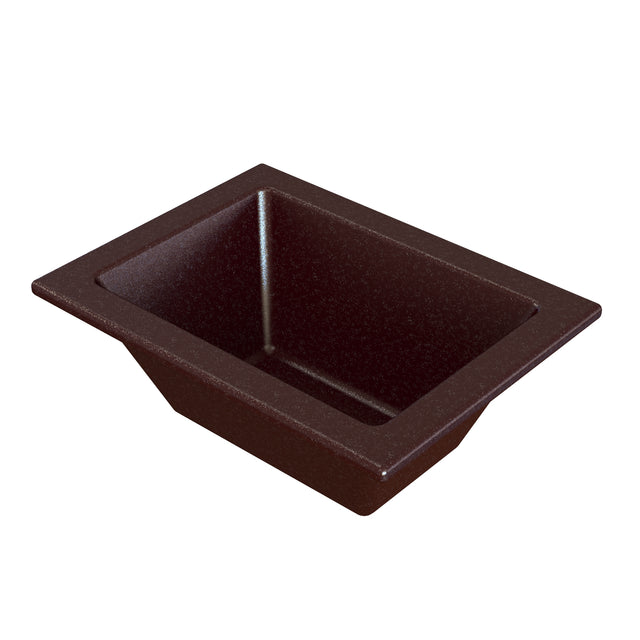 A rectangular, brown Aurora Collection Food Pan with slanted sides and a wide rim, set against a white background. This cold holding food pan is empty, featuring a smooth, slightly textured surface for buffets or salad bars.