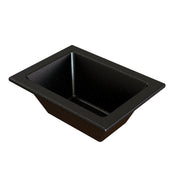 A rectangular, black speckled Aurora Collection Food Pan with angled sides and a wide rim. The Duracoat coated cast aluminum surface has a subtle dotted pattern, giving a granite-like appearance. The sink is empty against a plain white background.
