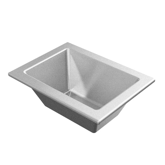 A rectangular, metallic Aurora Collection Food Pan with straight sides and a flat rim, photographed from an angled top view against a plain white background. The simple, modern design emphasizes clean lines and a polished surface.
