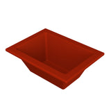 A deep, rectangular, red Aurora Collection Food Pan with slanted sides and a wide rim is shown on a white background. The empty bowl features a glossy, smooth surface ideal for cold holding and food presentation.
