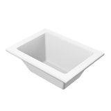 A clean, rectangular white ceramic sink with wide, flat edges and sloped inner walls is shown on a plain white background, resembling the sleek design of an Aurora Collection Food Pan. The sink has a smooth, glossy finish and is viewed from a slightly elevated angle.