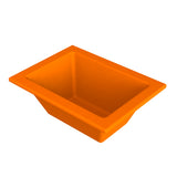 A bright orange, rectangular Aurora Collection Food Pan with angled sides and a wide rim is shown on a white background. This sturdy tray is perfect for holding food, art supplies, or other small items.