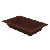 A rectangular, deep brown tray from the Aurora Collection Food Pan line with slightly angled sides and a wide, flat rim, viewed from an angle on a plain white background. The tray appears to be made of Duracoat cast aluminum or similar smooth material.