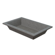 A rectangular, gray, shallow Aurora Collection Food Pan with slightly sloped sides and a wide rim. Made of sturdy, matte cast aluminum, this cold holding food pan has a smooth surface and sits empty against a plain white background.