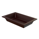 A rectangular, deep brown tray from the Aurora Collection Food Pan line, crafted from Duracoat coated cast aluminum. It features slightly sloped sides, clean lines, and a modern design, sitting empty on a white background.
