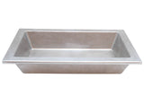 A rectangular, deep cast aluminum food pan with slightly sloped sides and a wide, flat rim. The matte-finished tray, ideal for cold holding food, is viewed from an angle above its opening.