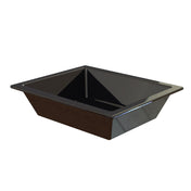A glossy black, rectangular Aurora Collection Food Pan with slightly slanted sides and a smooth rim is shown on a white background. The tray has a modern, reflective surface, appearing empty and clean.