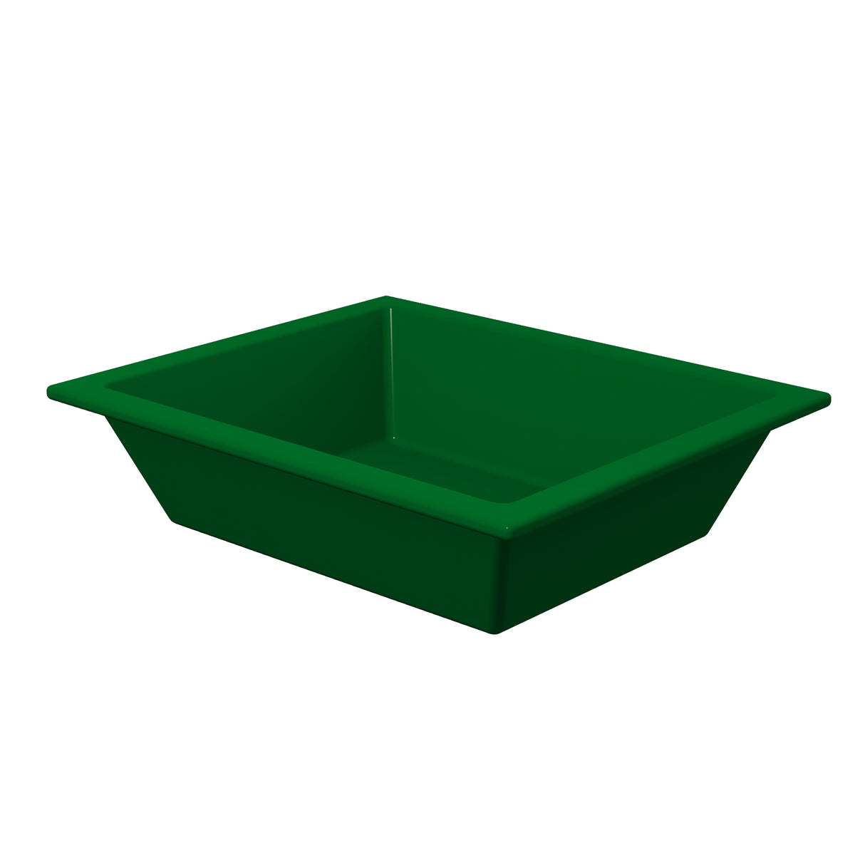 A green, rectangular cold holding food pan tray with slightly angled sides and a flat bottom. The wide rim enhances grip, while the empty tray from the Aurora Collection Food Pan series is shown on a white background from an angled perspective.