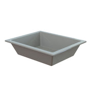 A rectangular, gray cold holding food pan with slanted sides and a wide rim, viewed from an angle above. The tub is empty and has a smooth, glossy surface, ideal for keeping items chilled.