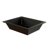 Rectangular, black, speckled Aurora Collection Food Pan with slightly flared sides and a flat rim, made from Duracoat coated cast aluminum, viewed at an angle to show depth and shape against a white background.