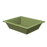 A rectangular, light olive green Aurora Collection Food Pan with slanted sides and a flat bottom, shown against a white background. The tray has a wide rim and smooth surfaces, giving it a simple and modern appearance.