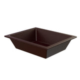 A rectangular, deep brown tray with slightly slanted sides and a flat rim. Part of the Aurora Collection Food Pan line, this tray appears to be made of Duracoat coated cast aluminum and sits empty against a white background.