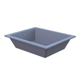 A rectangular gray plastic cold holding food pan with straight sides and a wide rim, shown against a white background. The tub appears empty and is viewed at an angle, highlighting its depth and simple, utilitarian design.