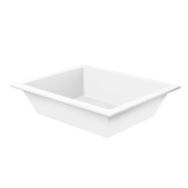 A white, rectangular Aurora Collection Food Pan with smooth, slightly tapered sides and a wide rim, shown at an angle on a white background. Ideal as a cold holding food pan, it’s designed for use in food service settings.