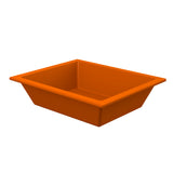 Rectangular, deep, orange Aurora Collection Food Pan with slanted sides and a wide, flat rim. This cold holding food pan is empty and displayed against a plain white background.