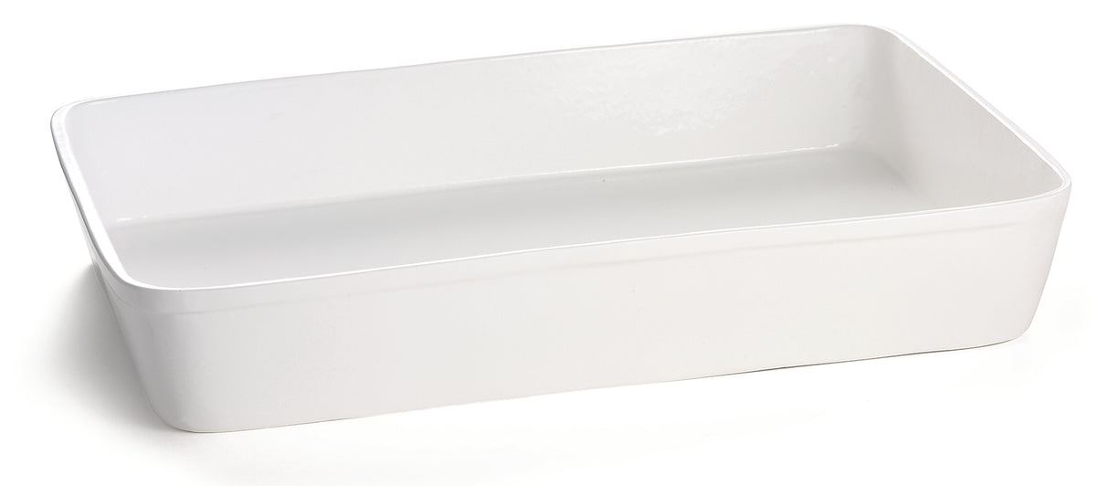 An extra large, rectangular white ceramic casserole dish with smooth surfaces and slightly rounded corners, shown empty against a white background. The dish has high sides and a glossy finish, perfect for oven use.