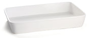 An extra large, white, rectangular casserole dish with smooth sides and slightly rounded corners. Photographed on a white background, its glossy ceramic surface and clean, minimalist design are beautifully highlighted.