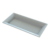 A rectangular, shallow platter with slightly angled sides, placed on a white background. Crafted from Duracoat coated cast aluminum, the tray has a glossy finish and clean edges for a modern, minimalistic look—ideal for cold holding.