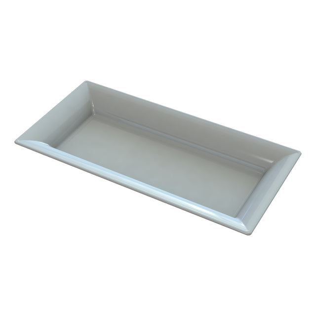A rectangular, shallow platter with slightly angled sides, placed on a white background. Crafted from Duracoat coated cast aluminum, the tray has a glossy finish and clean edges for a modern, minimalistic look—ideal for cold holding.