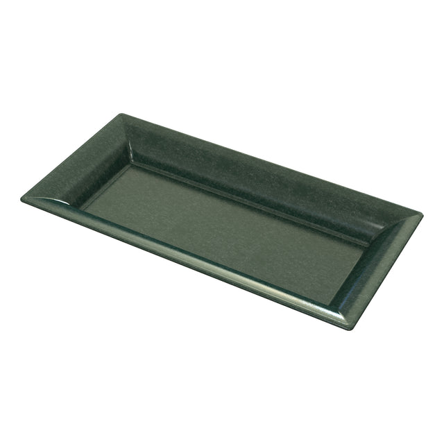 A dark green rectangular Duracoat coated cast aluminum tray with slightly raised, angled edges. The tray has a smooth, glossy finish and is empty, placed on a plain white background.