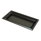 A rectangular, black cast aluminum platter with raised edges and a glossy finish. The surface is decorated with tiny white speckles evenly distributed across the tray, giving it a subtle, starry appearance. Photographed empty on a white background.