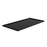 A black rectangular serving tray with slightly raised edges, shown on a white background. Made of cast aluminum, this tray features a smooth, flat surface ideal for cold holding or use as a cooling plate platter.