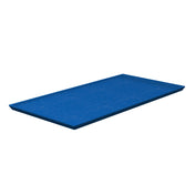 A rectangular, flat blue mat with slightly raised edges, shown against a white background. The surface appears smooth and soft, crafted from cast aluminum and dishwasher safe—ideal for gymnastics, exercise, play, or as a cooling plate platter.