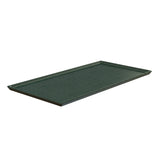 A rectangular, dark green cast aluminum serving tray with slightly raised edges. The tray features a smooth surface and minimalistic design, making it ideal as a cooling plate platter for cold holding. Placed on a white background.