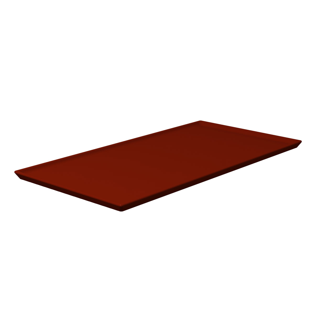 A rectangular, flat, dark reddish-brown cast aluminum tray with slightly raised edges, shown on a white background. The smooth surface and angled display highlight the tray's depth and shape.