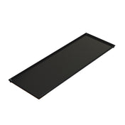 A rectangular black Cooling Plate Serving Tray with slightly raised edges, viewed at an angle against a white background. Made from cast aluminum, the tray is glossy and smooth, ideal for cold holding, serving, or organizing items.