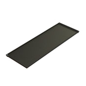 A rectangular, shallow black cast aluminum tray with raised edges and a slight speckled pattern. This Cooling Plate Serving Tray is empty and shown at an angle on a plain white background.