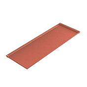 A rectangular, flat cooling plate serving tray with a copper finish and slightly raised edges is shown against a white background. Made from Duracoat coated cast aluminum, the tray features a smooth, matte surface and no visible handles or decoration.