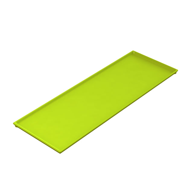 A rectangular, flat, lime green cold holding tray with slightly raised edges. Crafted from cast aluminum, the tray is photographed on a white background and angled to show its thin profile and smooth surface.