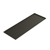 A rectangular, flat, black cooling plate serving tray with slightly raised edges and a smooth, Duracoat coated cast aluminum surface. The tray has a subtle speckled pattern and is shown on a white background, emphasizing its length.