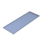 A rectangular, flat, light gray cast aluminum serving tray with slightly raised edges on all sides. The tray is viewed from an angle, showing its smooth surface and minimalist design against a white background.