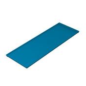 A rectangular, flat, blue cooling plate serving tray with slightly raised edges, shown on a white background. The Duracoat coated cast aluminum surface appears smooth and glossy, viewed from above and to the right.