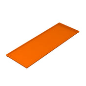 A rectangular, flat orange cooling plate serving tray with slightly raised edges on all sides. Photographed at an angle, its smooth surface and clean lines stand out against the white background, highlighting its bright color.