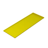 A rectangular, flat, yellow cooling plate serving tray with slightly raised edges on all sides, shown on a white background at an angle that reveals its shallow depth and smooth surface.