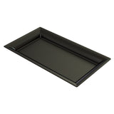 A rectangular, black Duracoat coated cast aluminum tray with slightly raised, slanted edges and a smooth surface featuring a subtle pattern of tiny white specks. The tray is shown on a white background, angled slightly to the viewer’s left.
