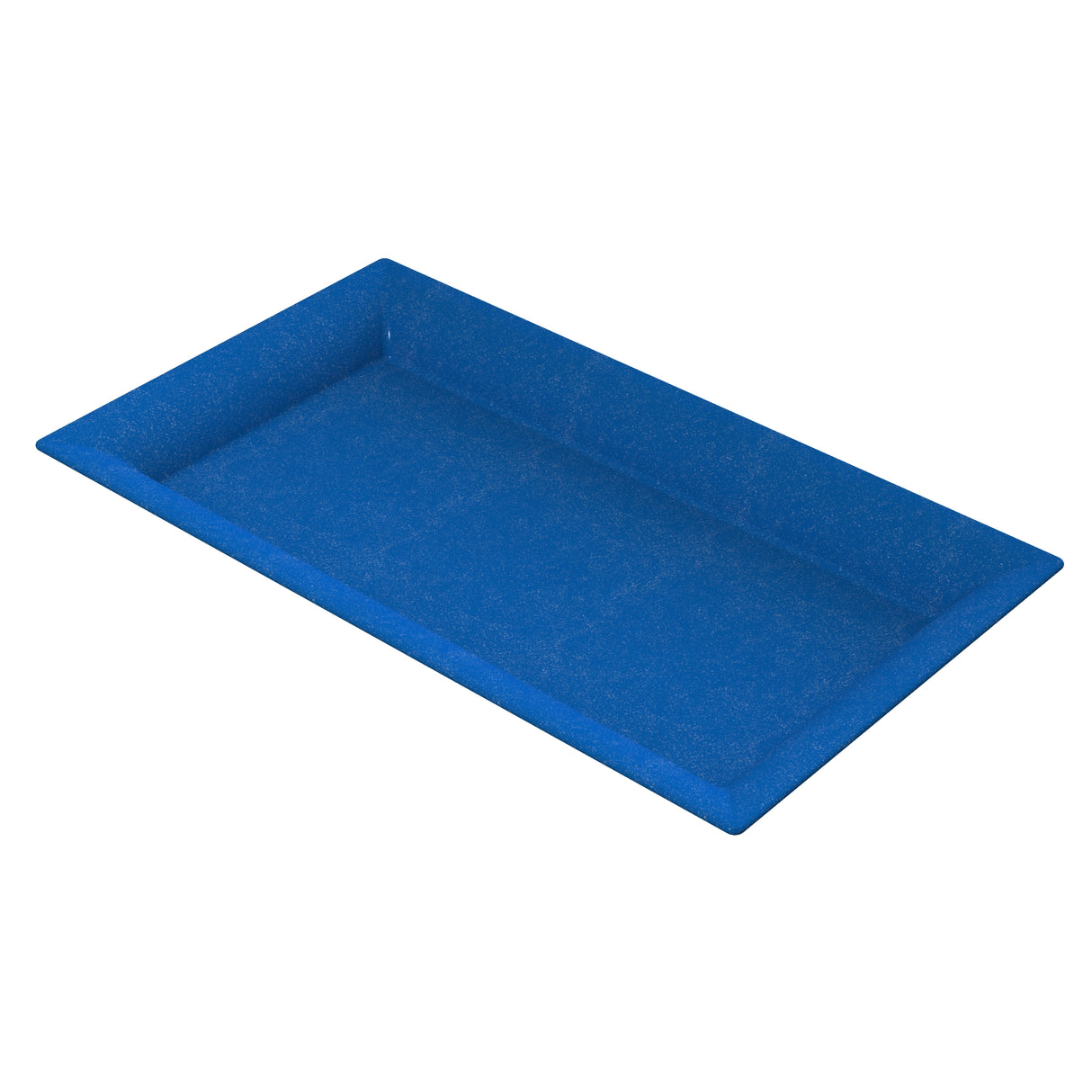 A rectangular, shallow blue platter with slightly raised edges and a smooth surface. The tray appears to be made of lightweight plastic or foam material and is set against a plain white background.