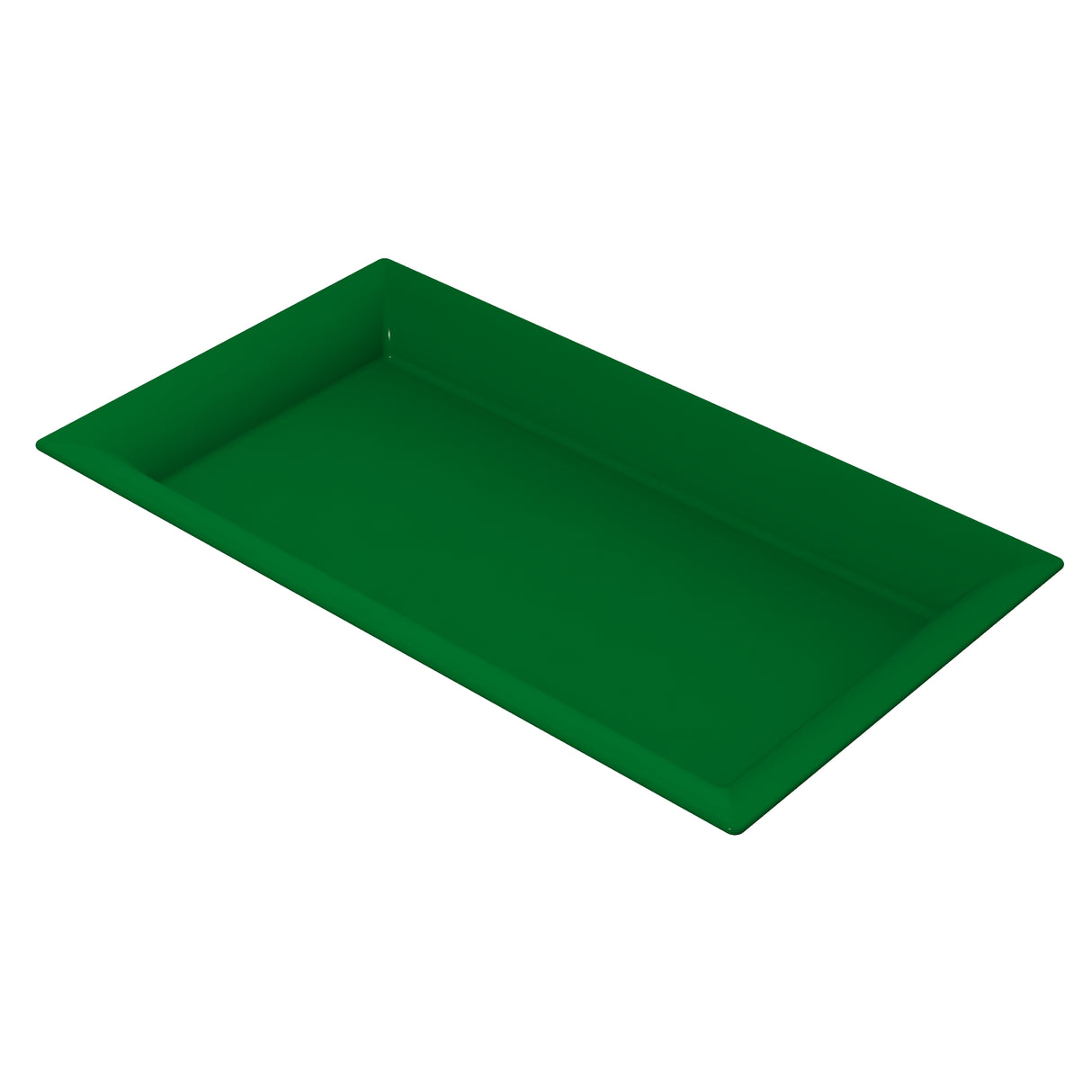 A plain, rectangular platter with slightly raised edges, completely colored in solid green. The tray, ideal for cold holding, is photographed against a white background and appears to be made of plastic or another smooth material.