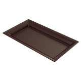 A rectangular, dark brown serving platter with slightly raised, angled edges. Crafted from cast aluminum, the tray has a smooth, matte surface and is photographed on a white background, highlighting its three-dimensional shape and depth.