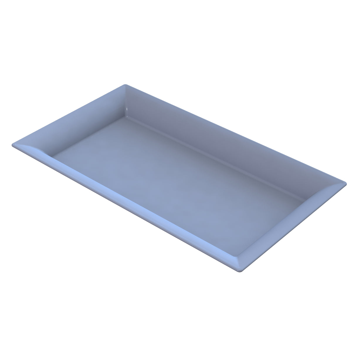 A simple, rectangular, light gray platter with slightly sloped sides. The tray appears to be made of cast aluminum for effective cold holding and is empty. It is displayed on a white background with no visible markings or patterns.