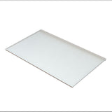 A rectangular, flat, white platter made of nylon coated cast aluminum with slightly raised edges is shown on a white background. The tray has clean lines, a smooth surface, and meets NSF standards, viewed at an angle from above.